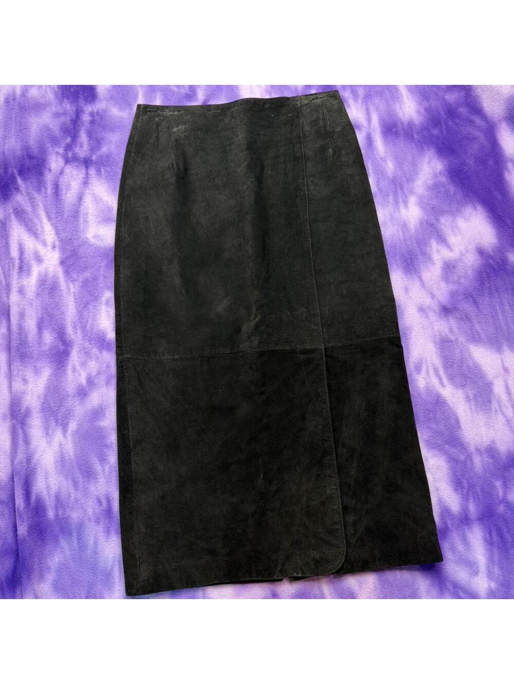 Vtg 90s casual corner black suede midi skirt